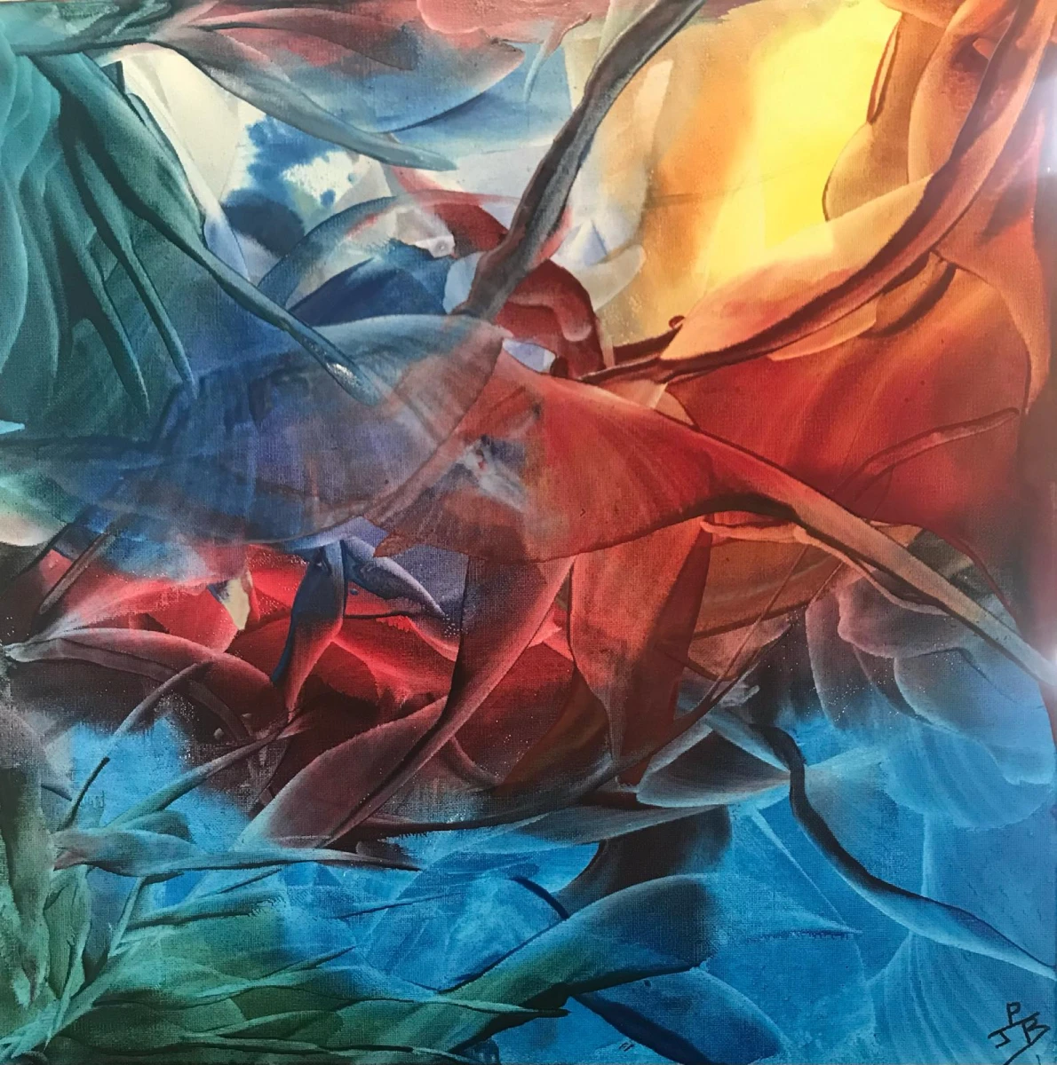 Technique encaustique (cire d’abeille) 3D, 50x50, certificat d’authenticité et lunettes 3D, livraison offerte France